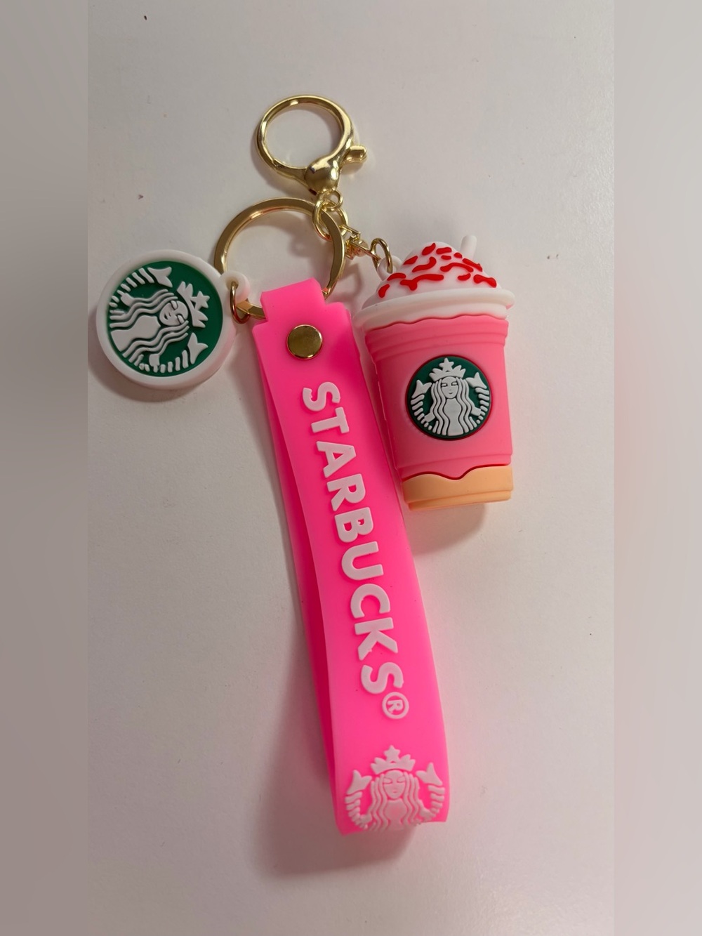 Starbucks Pink Frappuccino Keychain with Charms